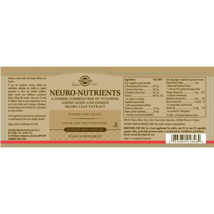 Solgar® Neuro-Nutrients Vegetable Capsules - Pack of 60 Solgar 