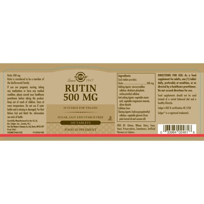 Solgar® Rutin 500 mg Tablets - Pack of 100 Solgar 