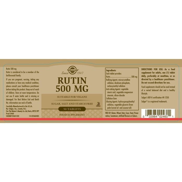 Solgar® Rutin 500 mg Tablets - Pack of 50 Solgar 