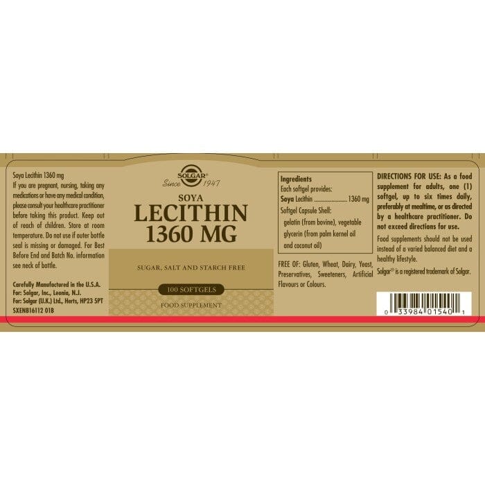 Solgar® Soya Lecithin 1360 mg Softgels - Pack of 100 Solgar 