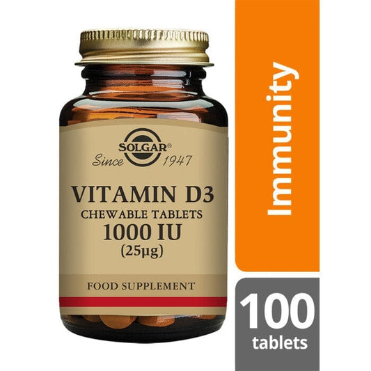 Solgar® Vitamin D3 1000 IU (25 µg) Chewable Tablets - Pack of 100 Solgar 