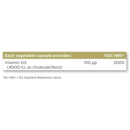 Solgar® Vitamin D3 (Cholecalciferol) 4000 IU (100 µg) Vegetable Capsules - Pack of 60 Solgar 