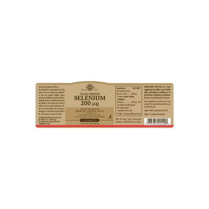 Solgar® Yeast Bound Selenium 200 µg Tablets - Pack of 50 Solgar 