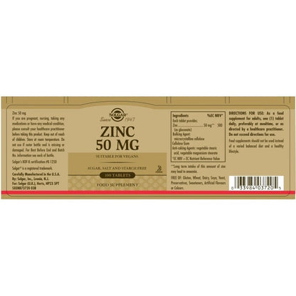 Solgar® Zinc 50 mg Tablets - Pack of 100 Solgar 